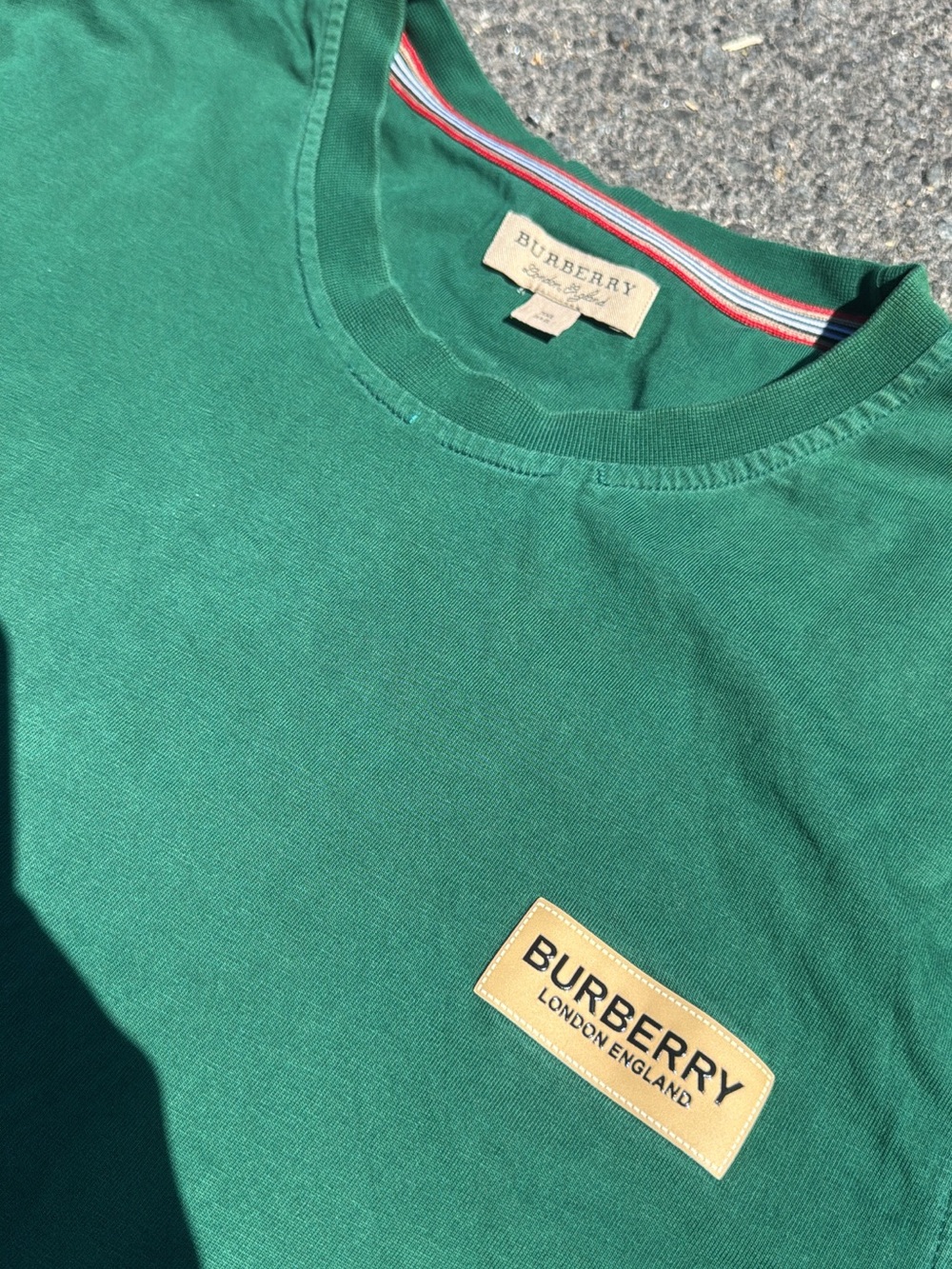 Burberry Green Crewneck T-Shirt with Tan Logo Patch